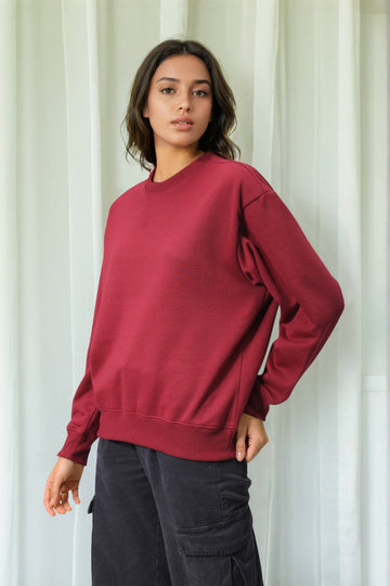 Women's Drop Shoulder Solid Crew Neck Sweatshirt