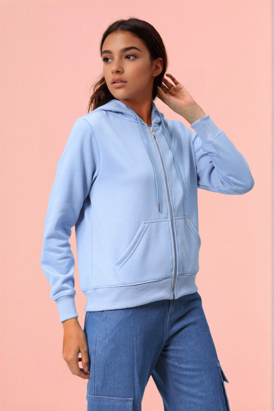 Women's Blue Relaxed Fit Solid Front Open Sweatshirt