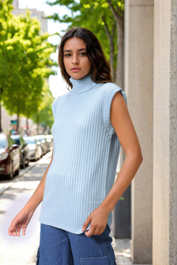 Women's Blue Loose Fit Solid Sweater