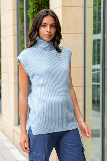 Women's Blue Loose Fit Solid Sweater