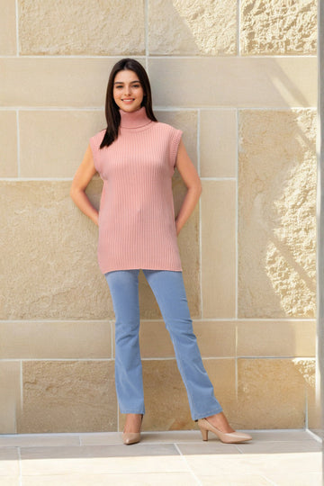 Women's Pink Loose Fit Solid Sweater