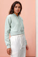 Women's Green Relaxed Fit Solid Front Open Zipper Sweatshirt