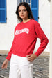 Women's Red Relaxed Fit Typographic Crewneck Sweatshirt