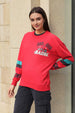 Women's Red Boxy Fit Racing Oversized Sweatshirt