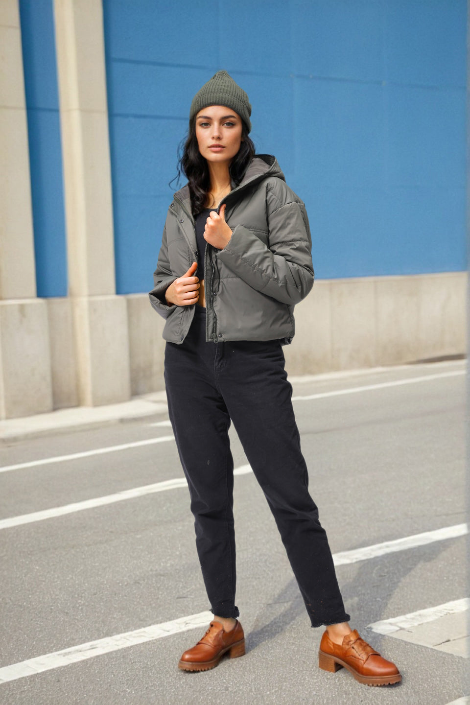 Women's Regular Fit Solid Hooded Puffer Jacket