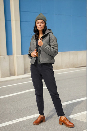 Women's Regular Fit Solid Hooded Puffer Jacket