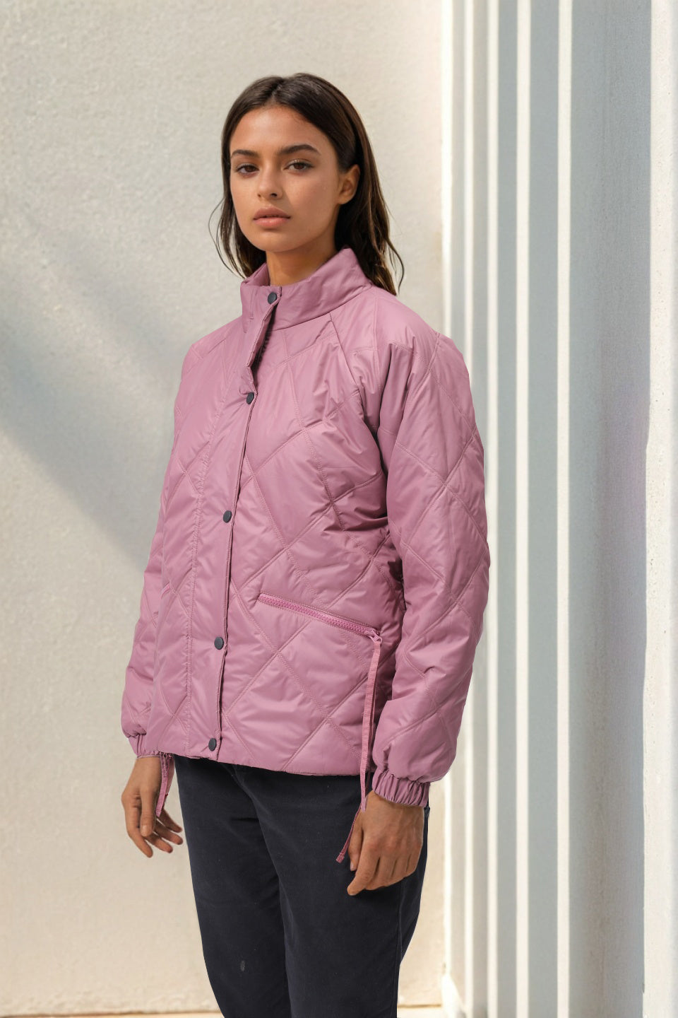 Women's Purple Relaxed Solid Quilted Jacket
