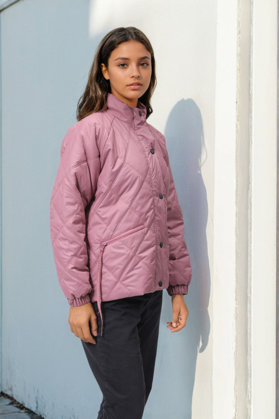 Women's Purple Relaxed Solid Quilted Jacket