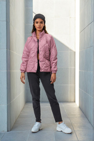Women's Purple Relaxed Solid Quilted Jacket