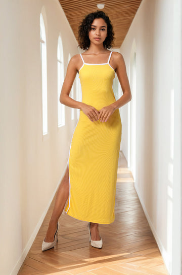 Women Regular Fit Yellow Sleeveless Dress