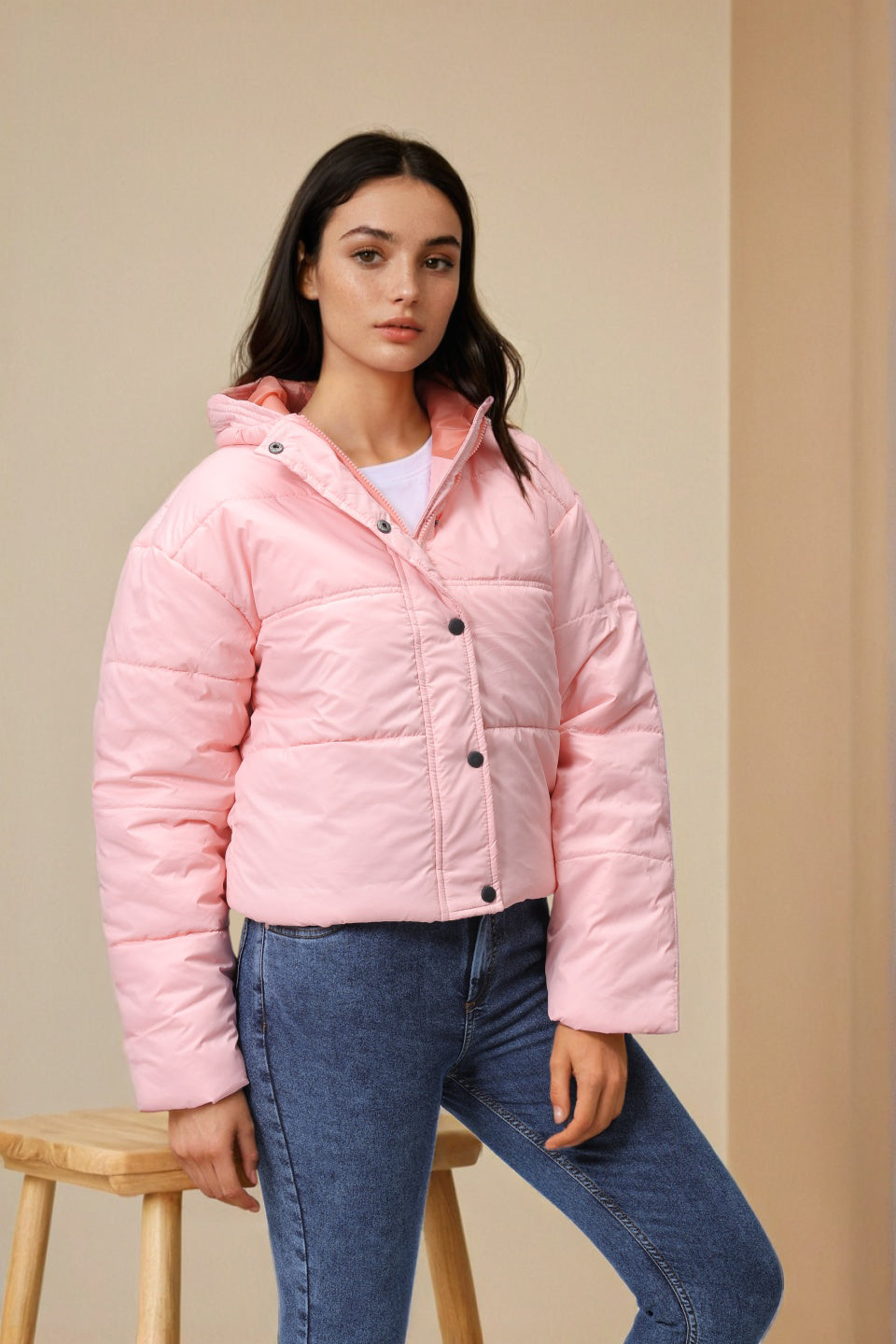 Women's Regular Fit Solid Hooded Puffer Jacket