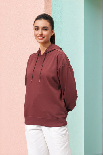 Women's Loose Fit Graphic Back Printed Hooded Sweatshirt