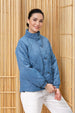 Women's Blue Relaxed Solid Quilted Jacket
