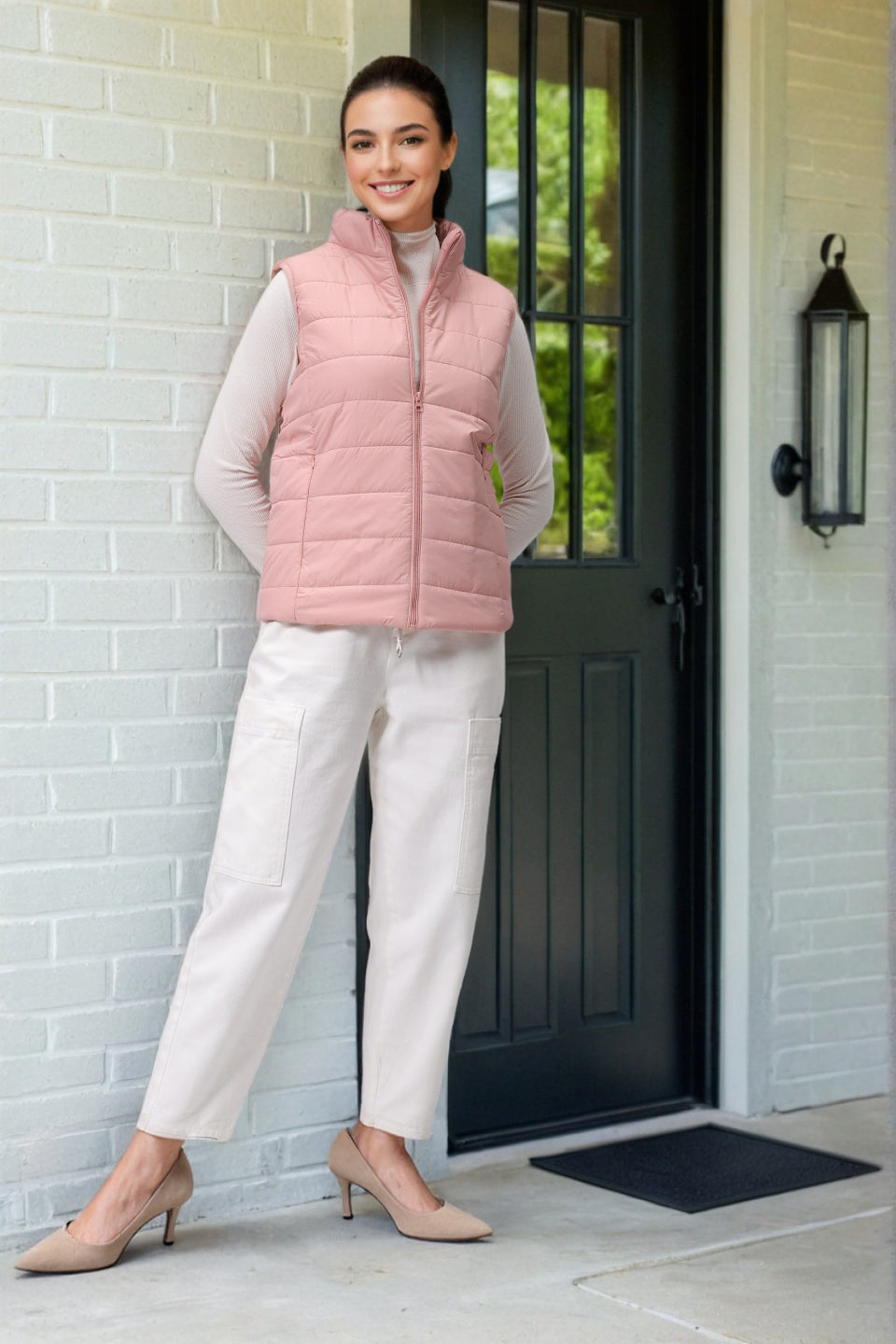 Women's Pink Regular Solid Quilted Jacket