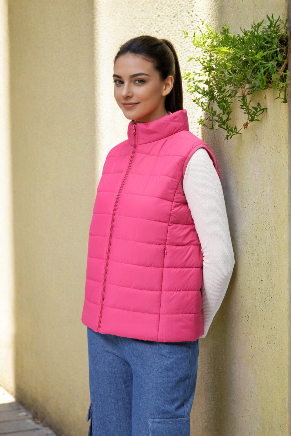 Women's Pink Regular Solid Quilted Jacket