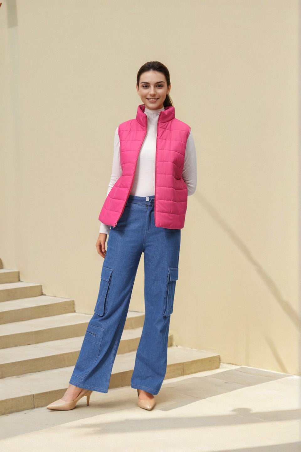 Women's Pink Regular Solid Quilted Jacket