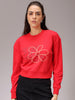 Women's Red Relaxed Fit Floral Cropped Sweatshirt