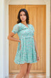 Women's Blue Fit and Flare Ditsy Printed Ruffle Dress
