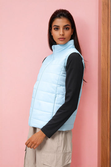 Women's Blue Regular Fit Solid Regular Quilted Jacket