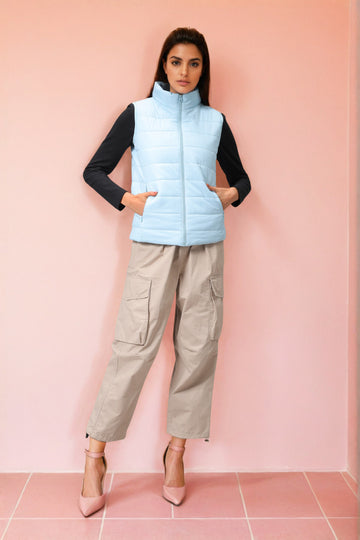 Women's Blue Regular Fit Solid Regular Quilted Jacket