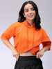 Women's Orange Boxy Fit Solid Wrap Sweatshirt