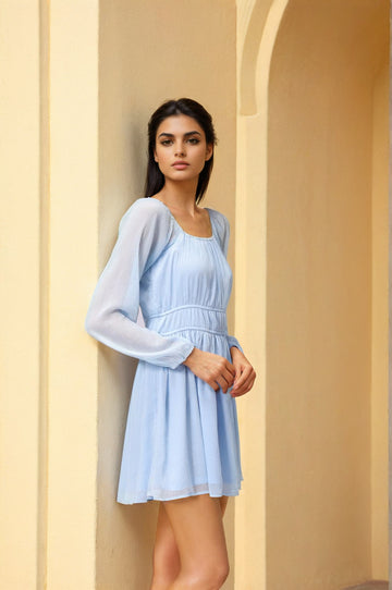 Women's Blue Loose Fit Solid Casual Dress