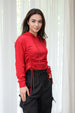 Women's Red Relaxed Fit Solid Ruched Sweatshirt