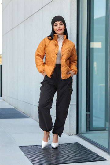 Women's Mustard Relaxed Solid Quilted Jacket