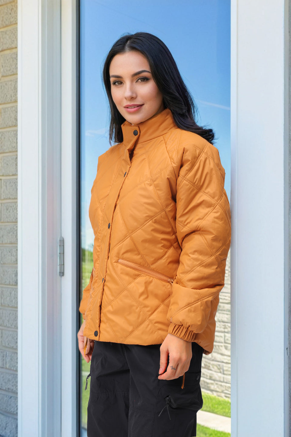 Women's Mustard Relaxed Solid Quilted Jacket