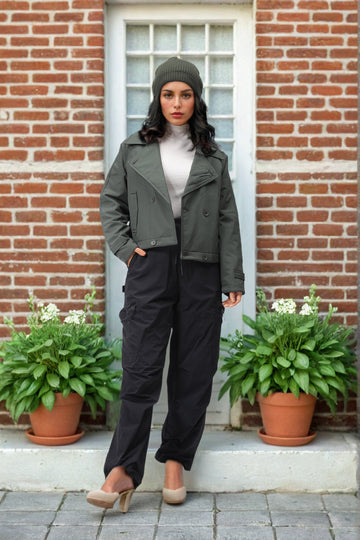 Women's Olive Straight Solid Trench Coat