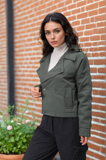 Women's Olive Straight Solid Trench Coat
