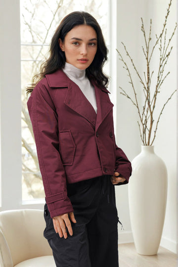 Women's Red Straight Solid Trench Coat