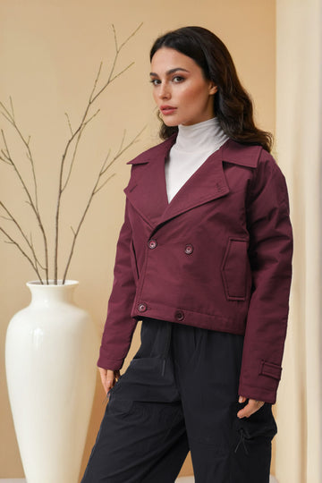 Women's Red Straight Solid Trench Coat