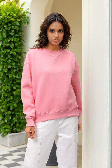 Women's Pink Boxy Solid Oversized Sweatshirt