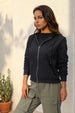 Women's Black Relaxed Fit Solid Front Open Zipper Sweatshirt