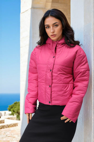 Women's Pink Relaxed Solid Quilted Jacket