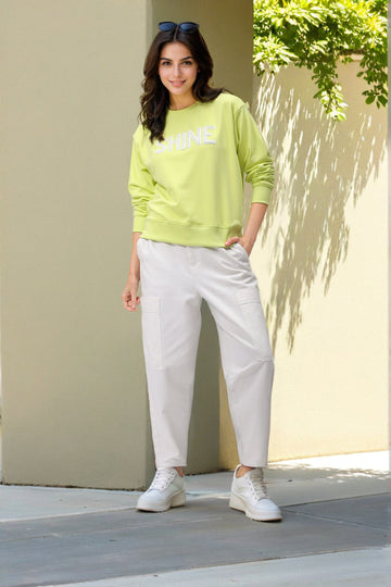 Women's Yellow Relaxed Fit Typographic Crewneck Sweatshirt