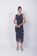 Freehand Blue Fitted Abstract Midi Mesh Dress
