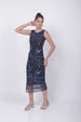 Freehand Blue Fitted Abstract Midi Mesh Dress