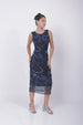 Freehand Blue Fitted Abstract Midi Mesh Dress