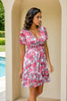 Women's Floral Mid Thigh V neck Ruffle Dress