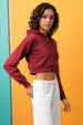 Women's Maroon Relaxed Fit Solid Cropped Front Open Sweatshirt