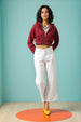 Women's Maroon Relaxed Fit Solid Cropped Front Open Sweatshirt