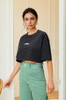 Women's Black Boxy Solid Cropped T-Shirt