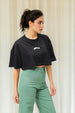 Women's Black Boxy Solid Cropped T-Shirt
