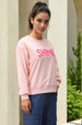 Women's Pink Relaxed Fit Typographic Crewneck Sweatshirt