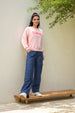 Women's Pink Relaxed Fit Typographic Crewneck Sweatshirt