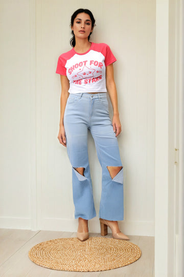 Women's White Slim Fit Typographic Baseball T-Shirt