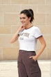Women's White Slim Fit Typographic Cropped T-Shirt