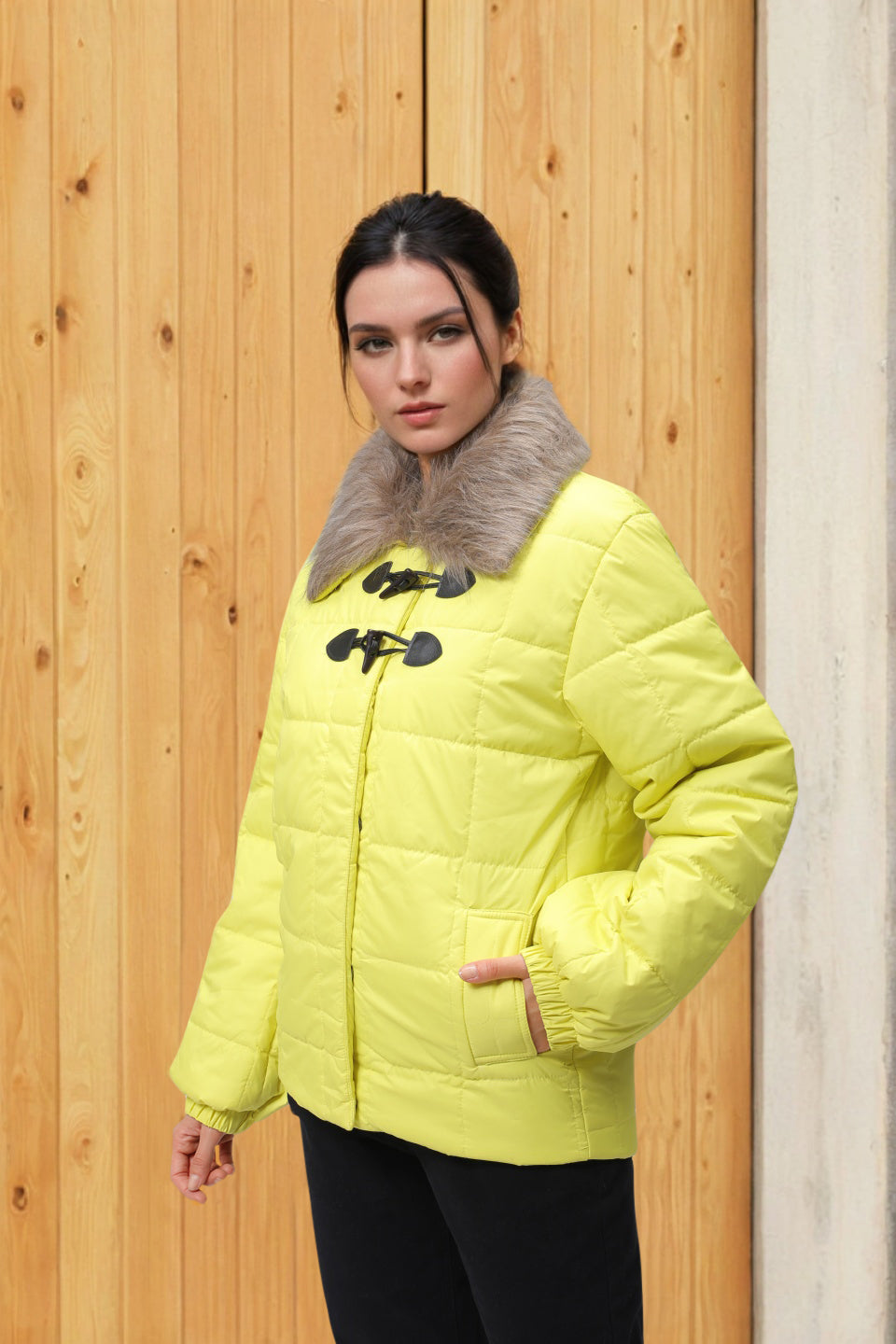 Women's Yellow Relaxed Fit Solid Puffer Jacket